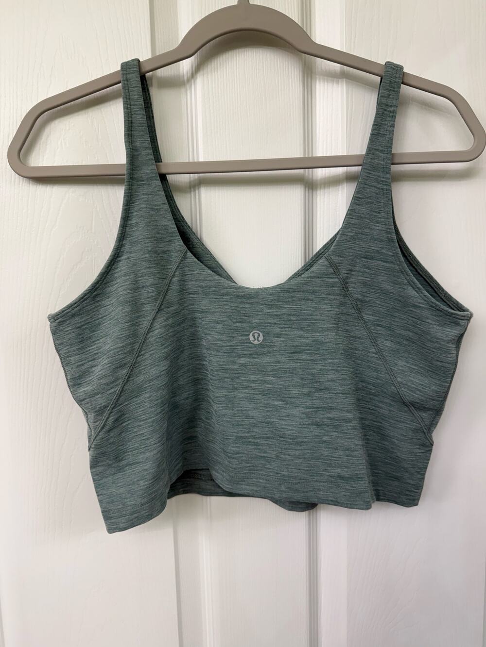 Lululemon align 14 heathered green crop tank top shelf bra no pads